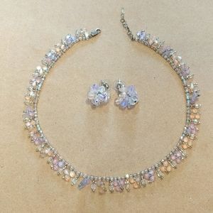 Opalescent Glass + Crystal Necklace & Earring Set